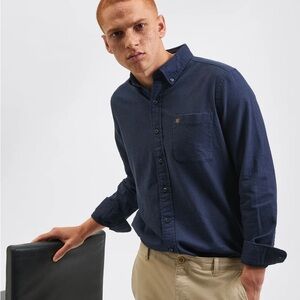 Ben Sherman Navy Blue Button-Down Brushed Organic Cotton Shirt Size Medium